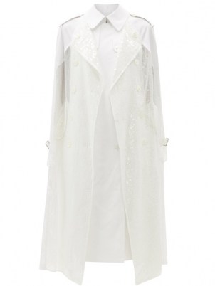 JUNYA WATANABE Sequinned double-breasted cape trench coat | white sequin covered coats - flipped