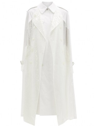 JUNYA WATANABE Sequinned double-breasted cape trench coat | white sequin covered coats