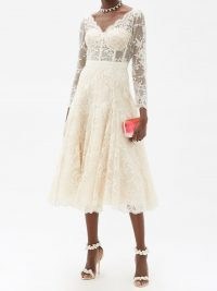ALEXANDER MCQUEEN V-neck sarabande-lace midi dress ~ luxury cream fit and flare occasion dresses ~ wedding ~ bridal