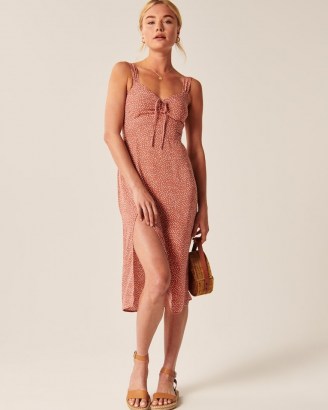 Abercrombie & Fitch Cinch-Front Midi Dress | adjustable wide straps and front side slit detail - flipped