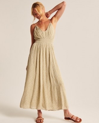 Abercrombie & Fitch Double-Strap Babydoll Maxi Dress | adjustable double straps, cross-back detail, smocked waist and v-neckline - flipped