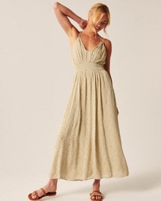 Abercrombie & Fitch Double-Strap Babydoll Maxi Dress | adjustable double straps, cross-back detail, smocked waist and v-neckline
