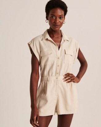 Abercrombie & Fitch Utility Romper | On-trend utility romper in a soft linen-blend fabric with button-down detail - flipped