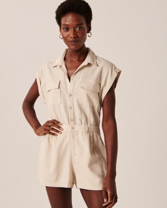Abercrombie & Fitch Utility Romper | On-trend utility romper in a soft linen-blend fabric with button-down detail