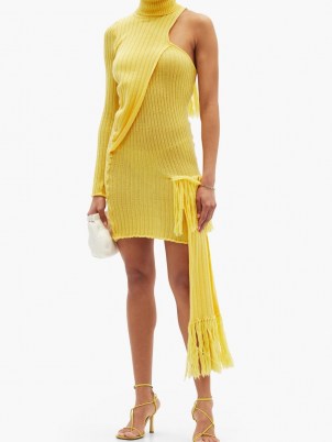 THEBE MAGUGU yellow roll-neck one-shoulder wool-blend mini dress - flipped