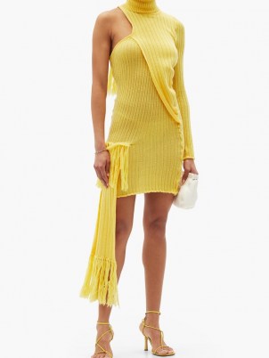 THEBE MAGUGU yellow roll-neck one-shoulder wool-blend mini dress
