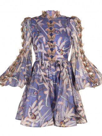 Zimmermann 3D butterfly detail flared dress. HIGH NECK BALLOON SLEEVE DRESSES. BUTTERFLIES - flipped
