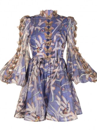 Zimmermann 3D butterfly detail flared dress. HIGH NECK BALLOON SLEEVE DRESSES. BUTTERFLIES