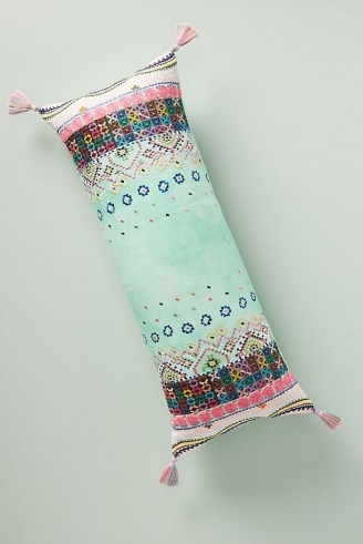 Anthropologie Embroidered Soumya Cushion ~ tasseled oblong shaped cusions ~ homeware ~ soft furnishings - flipped
