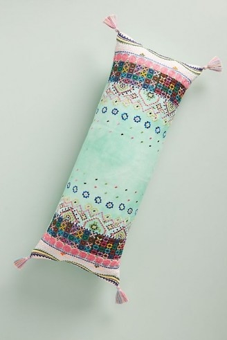 Anthropologie Embroidered Soumya Cushion ~ tasseled oblong shaped cusions ~ homeware ~ soft furnishings
