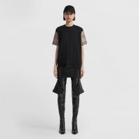 BURBERRY Vintage Check Sleeve Cotton Oversized T-shirt / classic black tee with short checked sleeves