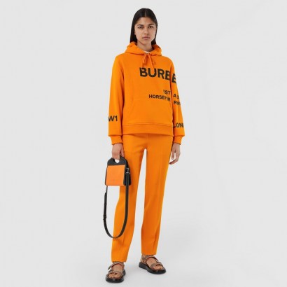 BURBERRY Horseferry Print Cotton Oversized Hoodie / orange slogan hoodies / logo print hooded tops