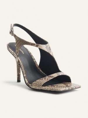 REFORMATION Adut Cutout High Heel Sandal / square toe cut out sandals / snake embossed heels