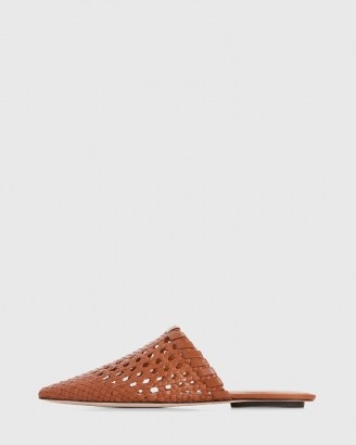 PAIGE Alana Flats in Ochre Leather | woven flat mules