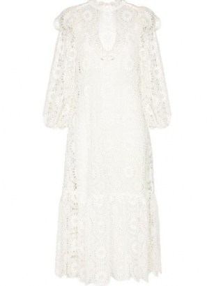 Alemais Osiris crochet midi dress | white romantic semi sheer knitted dresses - flipped