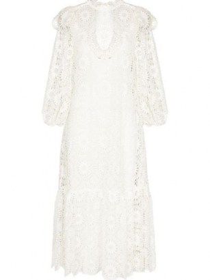 Alemais Osiris crochet midi dress | white romantic semi sheer knitted dresses