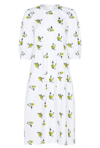 GHOST ALETTA DRESS / oversized white embroidered floral dresses - flipped