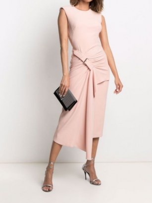 Alexander McQueen buckle-detail drape-front dress in rose pink – chic asymmetric ruched detail dresses - flipped