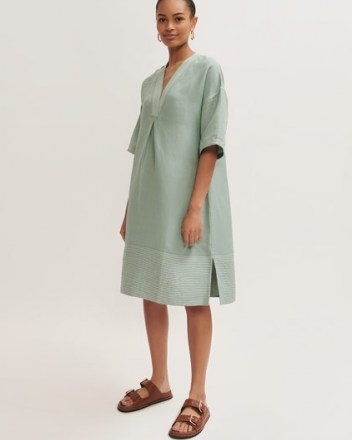 JIGSAW AMBA LINEN MIX KAFTAN DRESS / green summer dresses - flipped