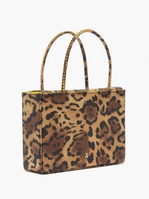 AMINA MUADDI Amina Gilda leopard-print silk-satin box bag. ANIMAL PRINT OCCASION BAGS. SMALL CRYSTAL EMBELLISHED TOP-HANDLE HANDBAG - flipped