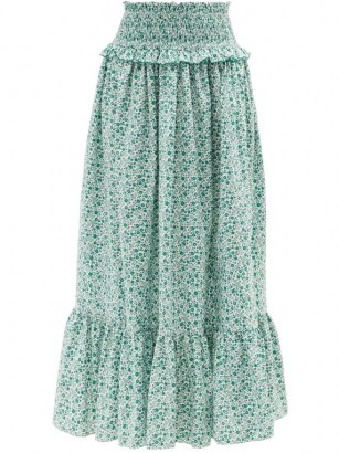 LORETTA CAPONI Amira shirred floral-print cotton skirt / classic summer tiered hem skirts - flipped