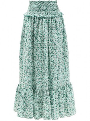 LORETTA CAPONI Amira shirred floral-print cotton skirt / classic summer tiered hem skirts