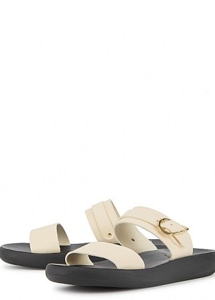 ANCIENT GREEK SANDALS Preveza Comfort off-white leather sliders / double strap buckle detail slides
