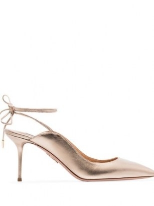 Aquazzura metallic Sexy Thing 75mm pumps / shiny stiletto heel ankle tie courts - flipped