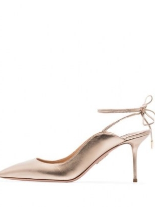 Aquazzura metallic Sexy Thing 75mm pumps / shiny stiletto heel ankle tie courts