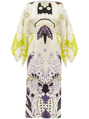 VALENTINO Arazzo-print silk-cady midi dress / kimono sleeve dresses