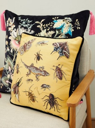 HOUSE OF HACKNEY Armageddon medium cotton-jacquard cushion in yellow ~ insect and reptile print cushions