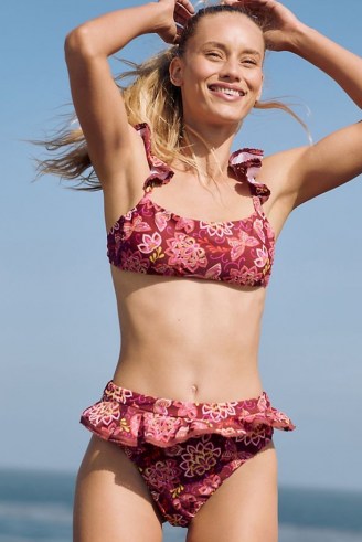 Anthropologie Fantasy Ruffled Bikini Top / floral frill strap bikinis / beachwear - flipped