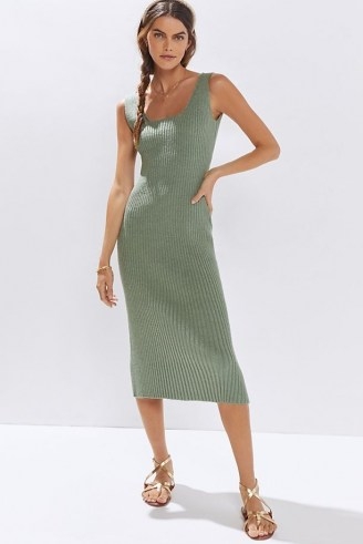 Amadi Knitted Midi Dress Moss – green rib knit open back tank dresses - flipped