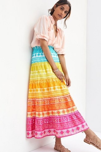 Geisha Designs Rainbow Tiered Maxi Skirt | bright multicoloured summer skirts