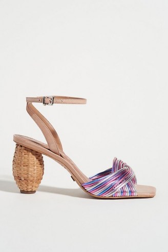 ANTHROPOLOGIE Tanya Heeled Sandals Pink Combo ~ woven rattan-wrapped heel sandal