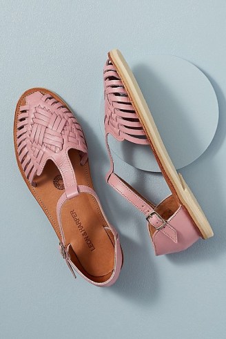 Leon and Harper Woven Leather Flat Sandals Pink