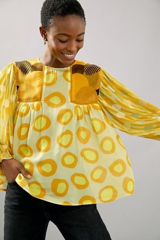 Bl-nk Miranda Peasant Blouse – yellow balloon sleeve blouses - flipped