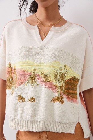 Pilcro Desert Intarsia Knitted Tee Pink Combo - flipped