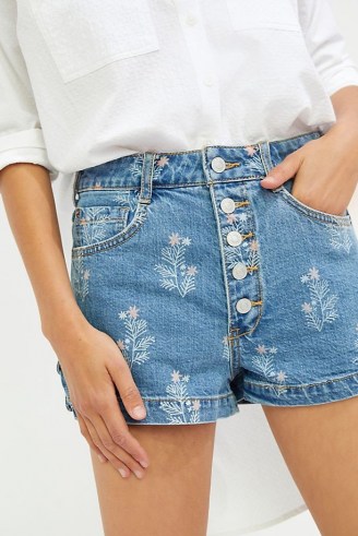 Pilcro Ultra High-Rise Floral Denim Shorts