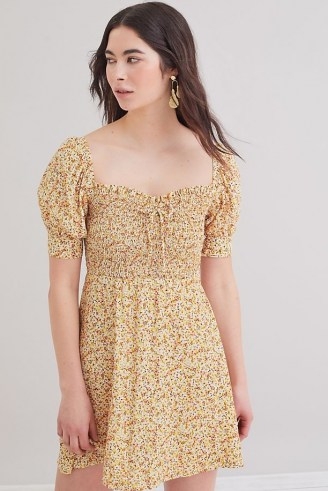 Faithfull the Brand Dulcia Puff-Sleeve Mini Dress / floral sweetheart neckline dresses - flipped