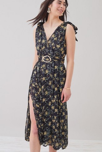 Sabina Kimber Floral-Print Midi Dress / sleeveless belted dresses - flipped