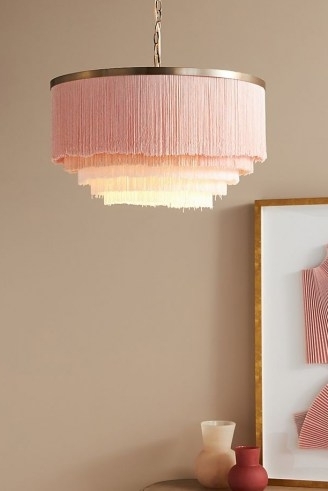 ANTHROPOLOGIE Oahu Fringe Pendant Light ~ pink ceiling pendants ~ stylish home lighting - flipped
