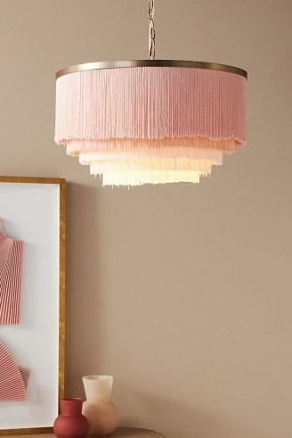 ANTHROPOLOGIE Oahu Fringe Pendant Light ~ pink ceiling pendants ~ stylish home lighting