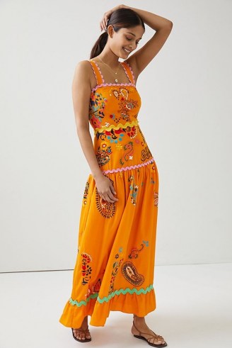 Maeve Sunset Embroidered Midi Dress Orange - flipped