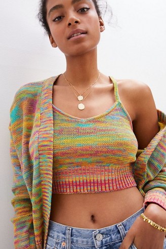 Maeve Rainbow Space-Dyed Cardi and Tank Set | knitted crop top and cardigan sets