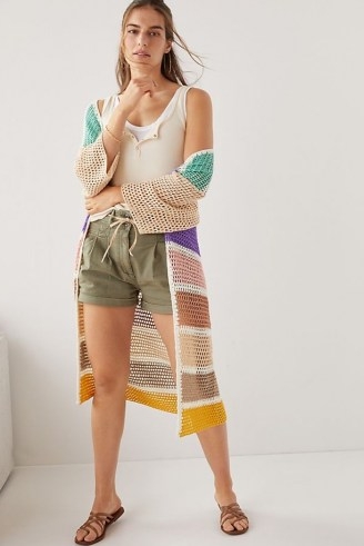 Anthropologie Eliza Colour-Block Crochet Cardigan | longline multicoloured open front gardigans