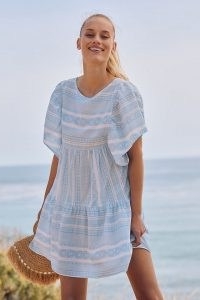 Maeve Tiered Stripe Mini Dress – blue breezy wide sleeve summer dresses