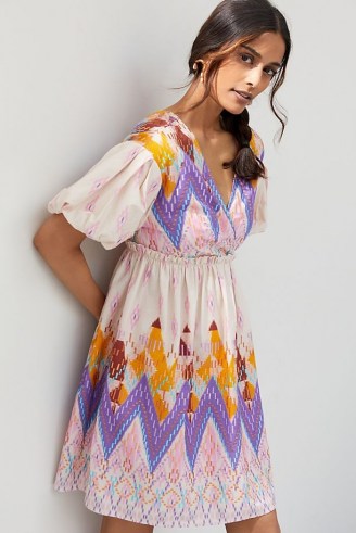 Not So Serious Abstract Embroidered Mini Dress – multicoloured puff sleeve summer dresses