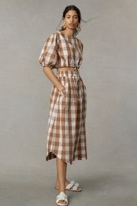 WHIT TWO Puff-Sleeved Gingham Skirt Set Brown Motif – summer fashion sets