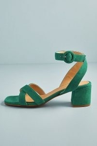 Anthropologie Karine Suede Block Sandals – green ankle strap summer sandal
